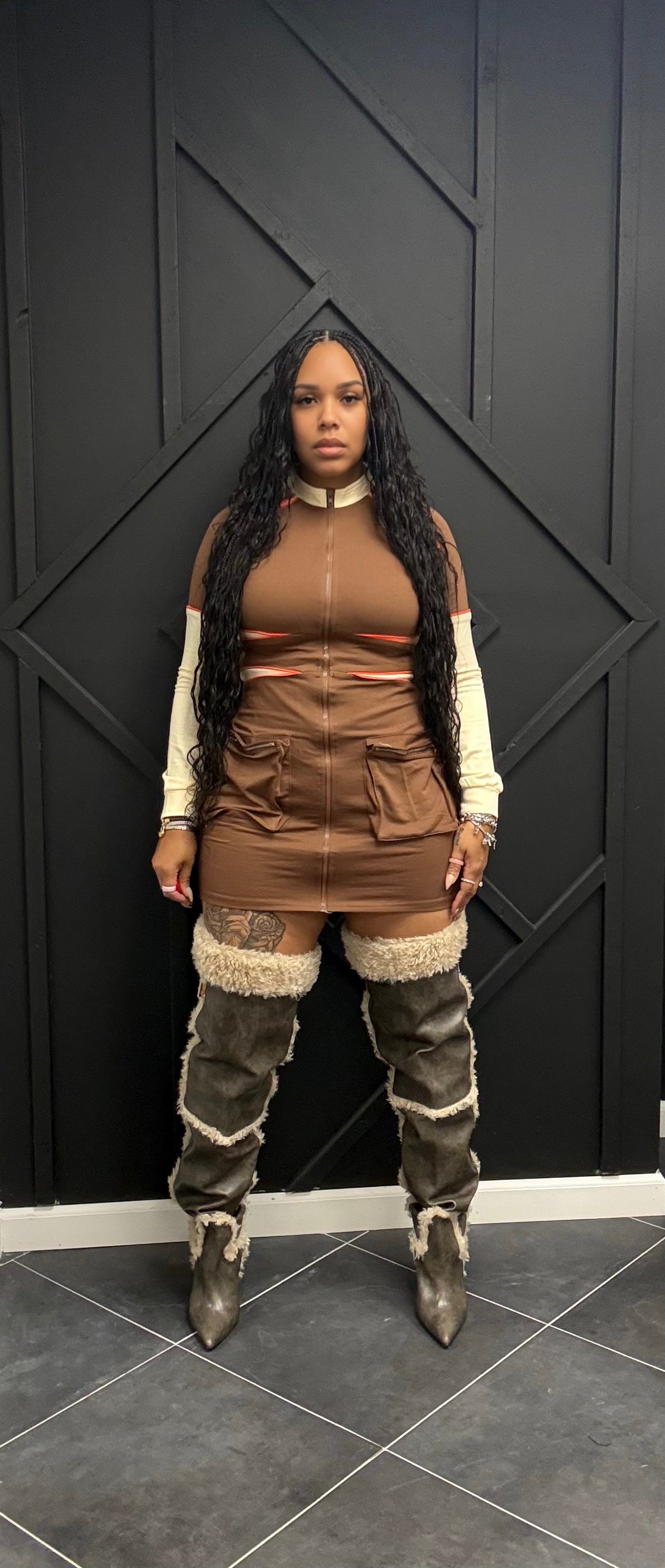 Brown Combo Mimi Dress