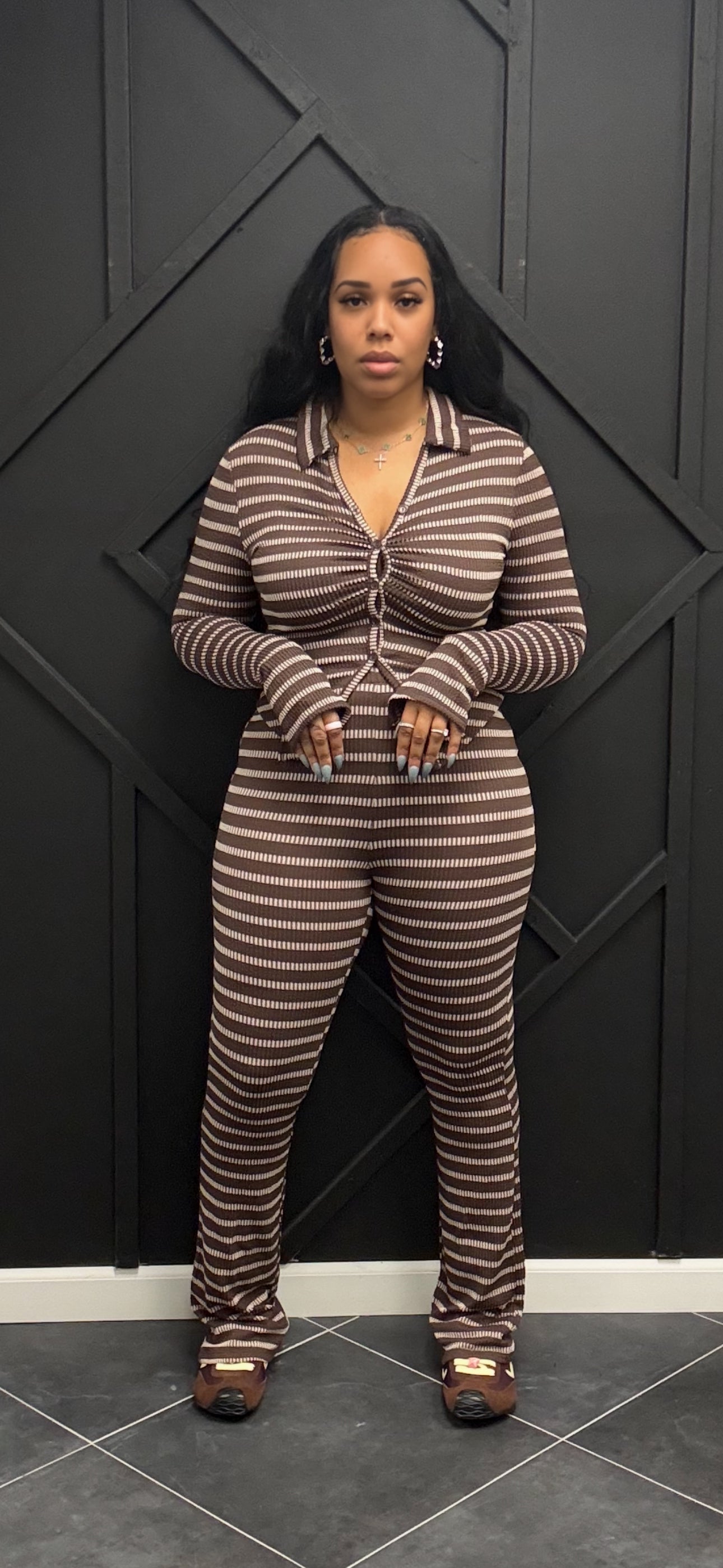 Stripe Pleated Button Down Set