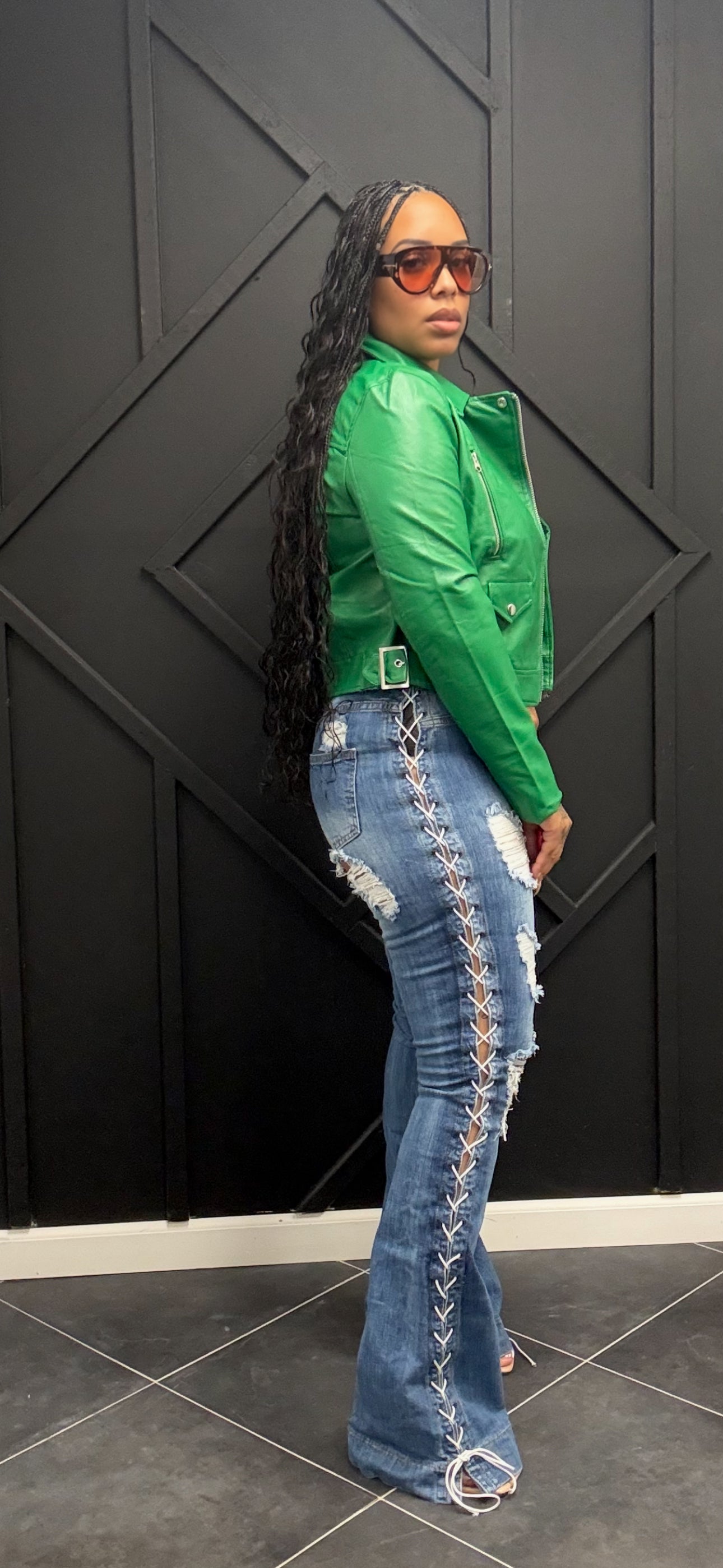 Kelly Green Faux Leather Moto Jacket