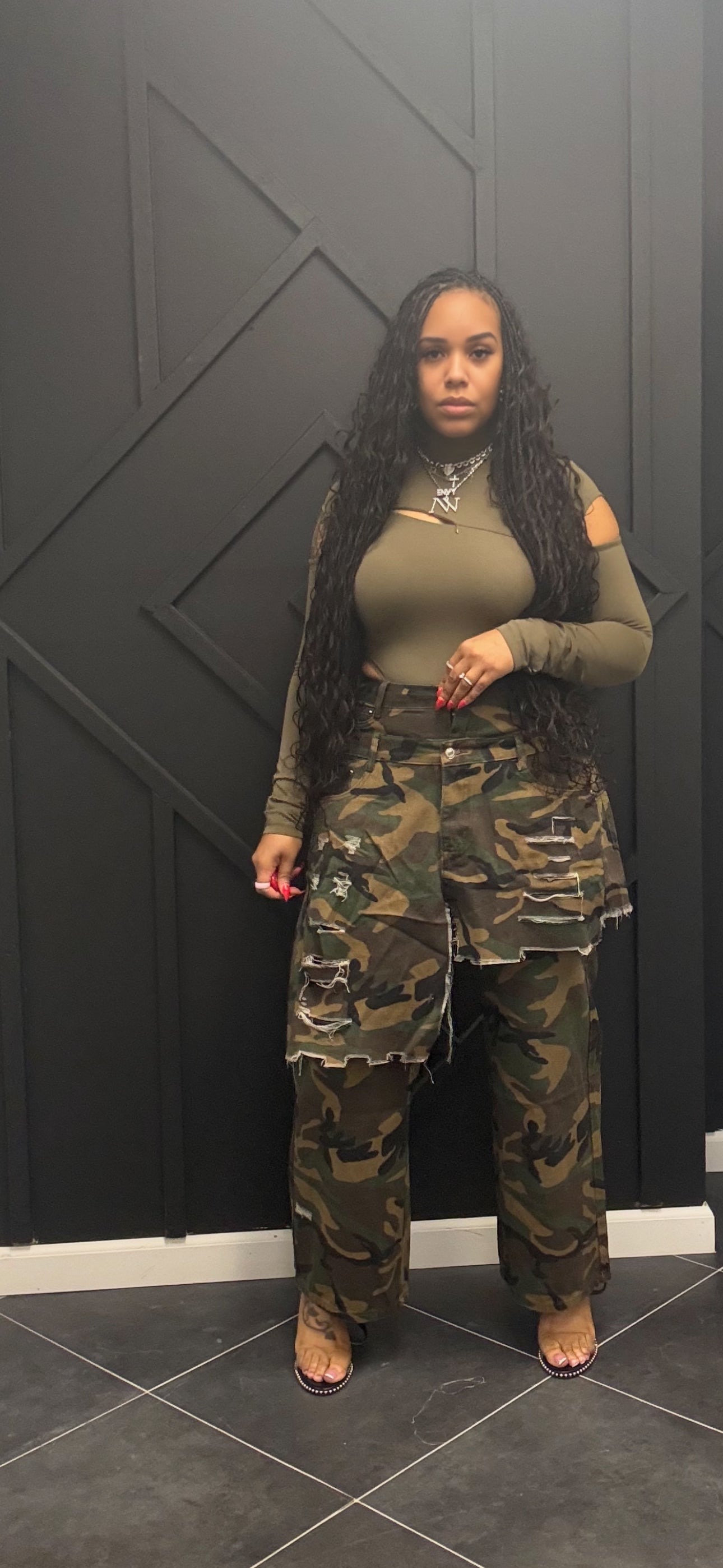Camo Distress Skirt Pants