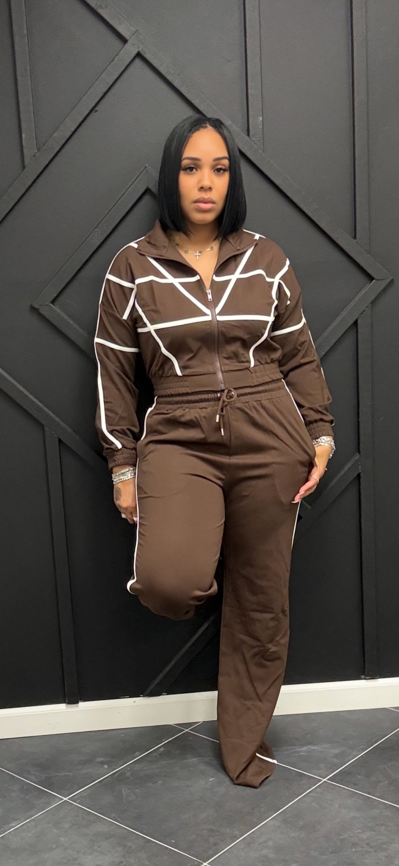 Knit Contrast Strip Tracksuit