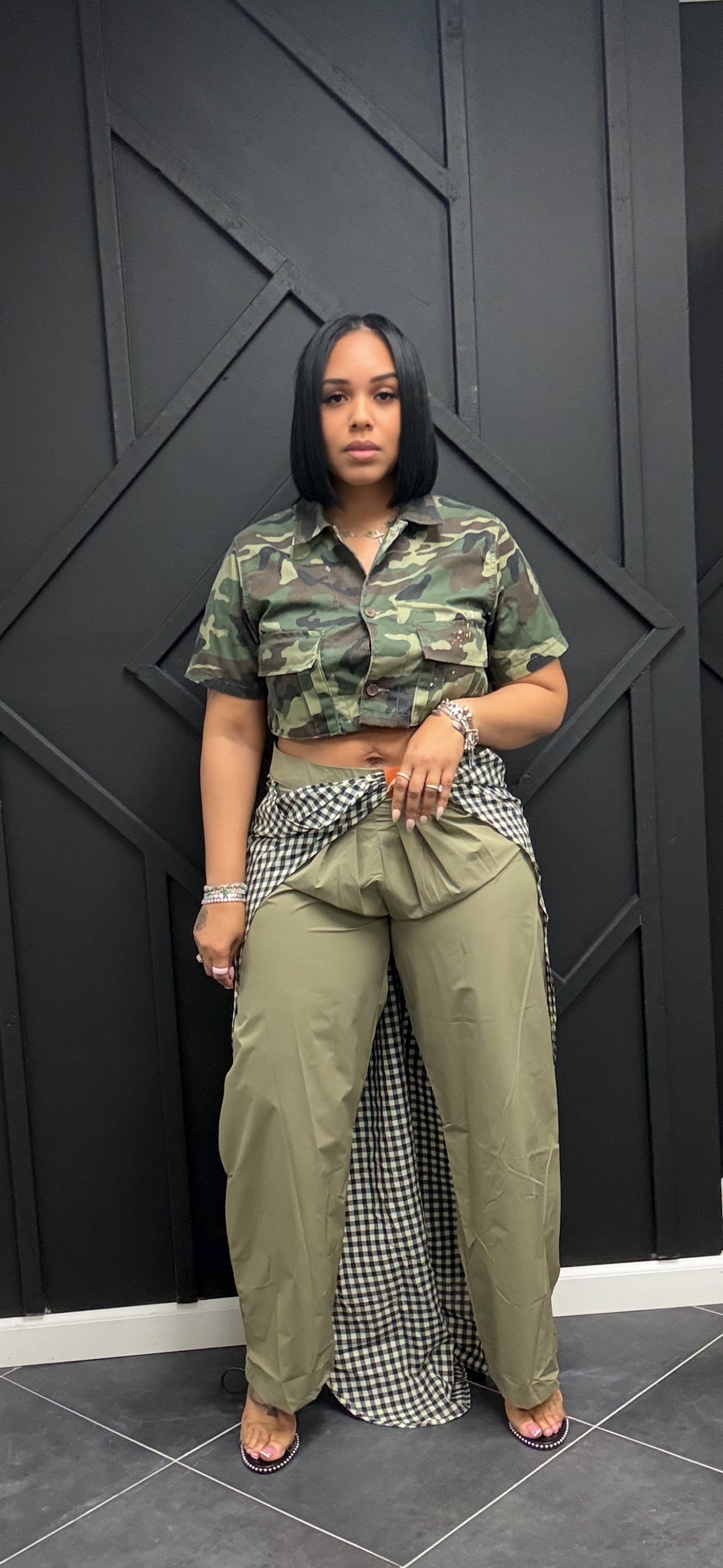 Gingham Check Wide Pants