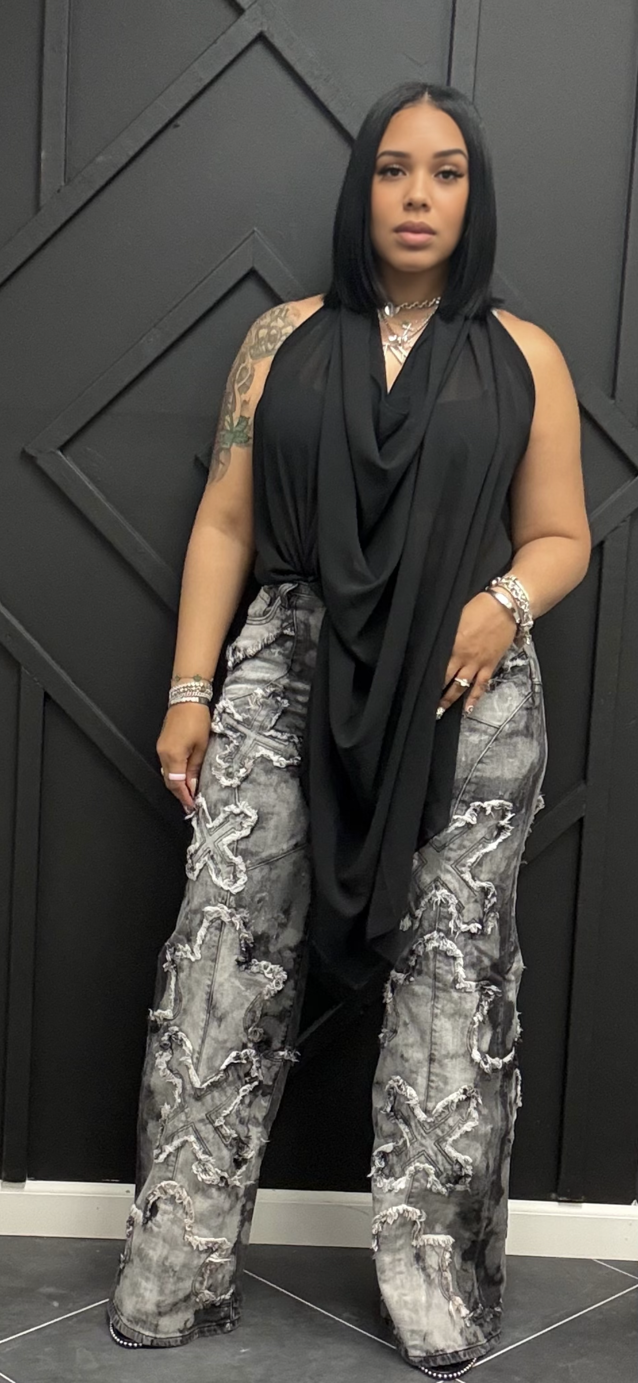 Black Draped Backless Tank