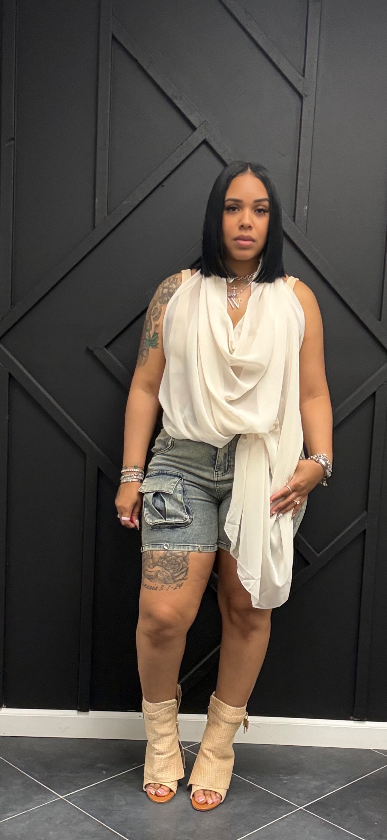 Cream Draped Backless Top