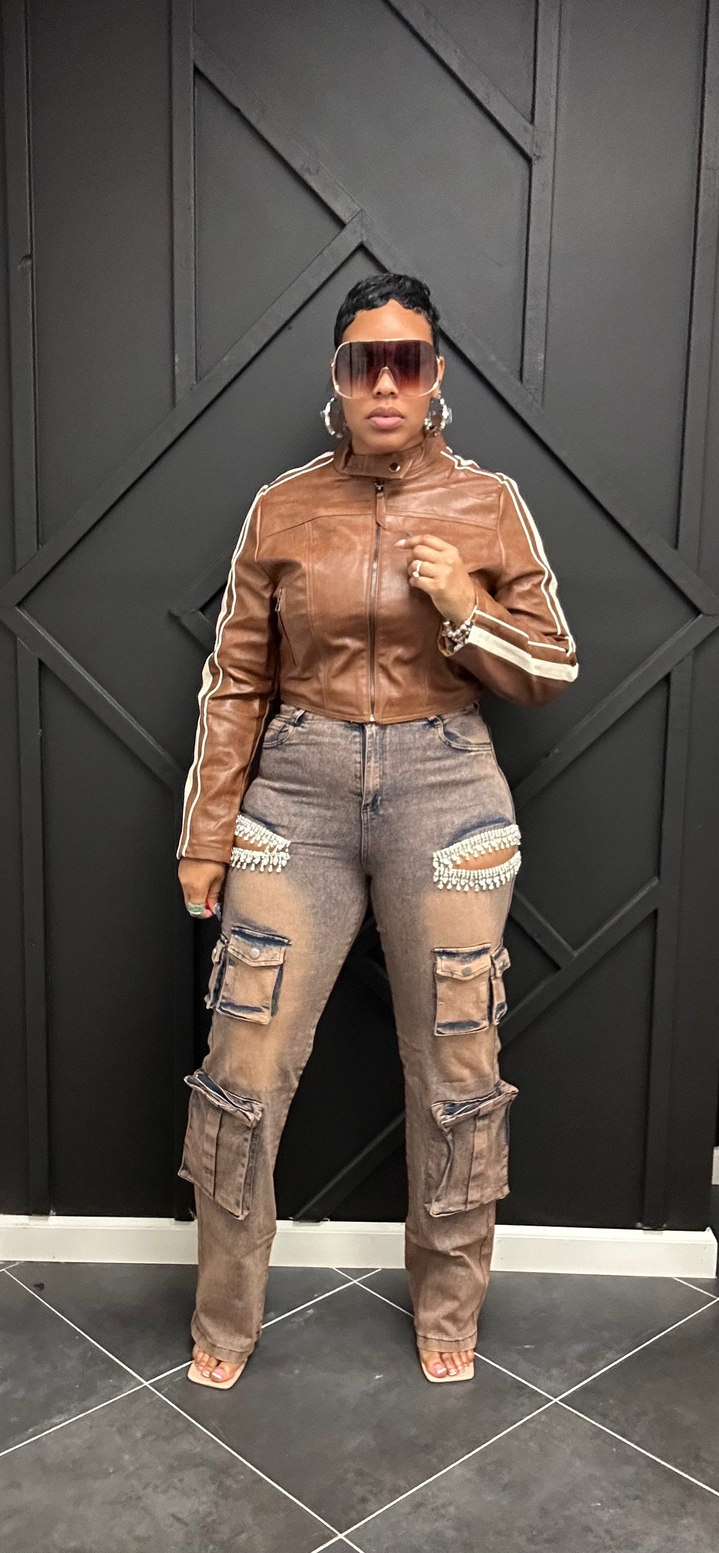 Brown Rhinestone Cargo