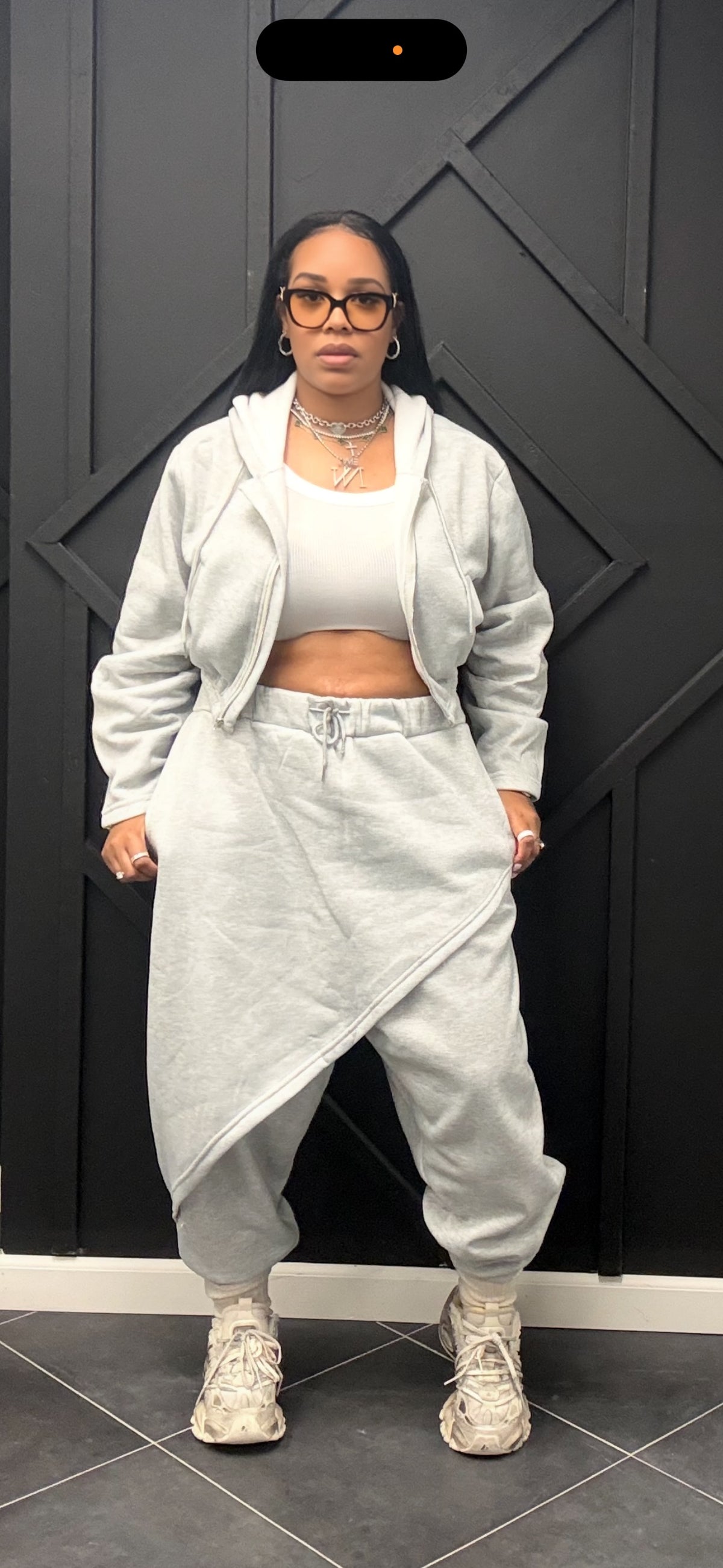 Cropped Hoodie Skit Jogger Set/ Gray