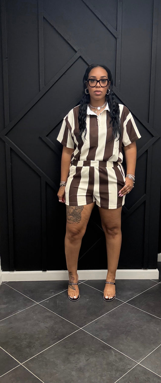 Brown & Cream Striped Set