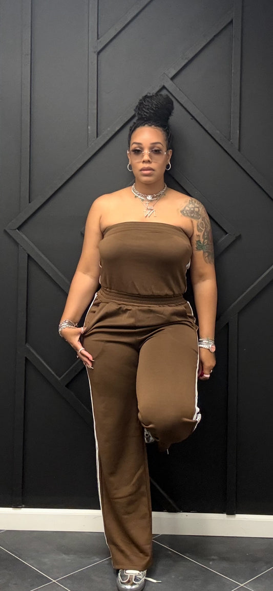Brown Strip Tube Jumpsuit