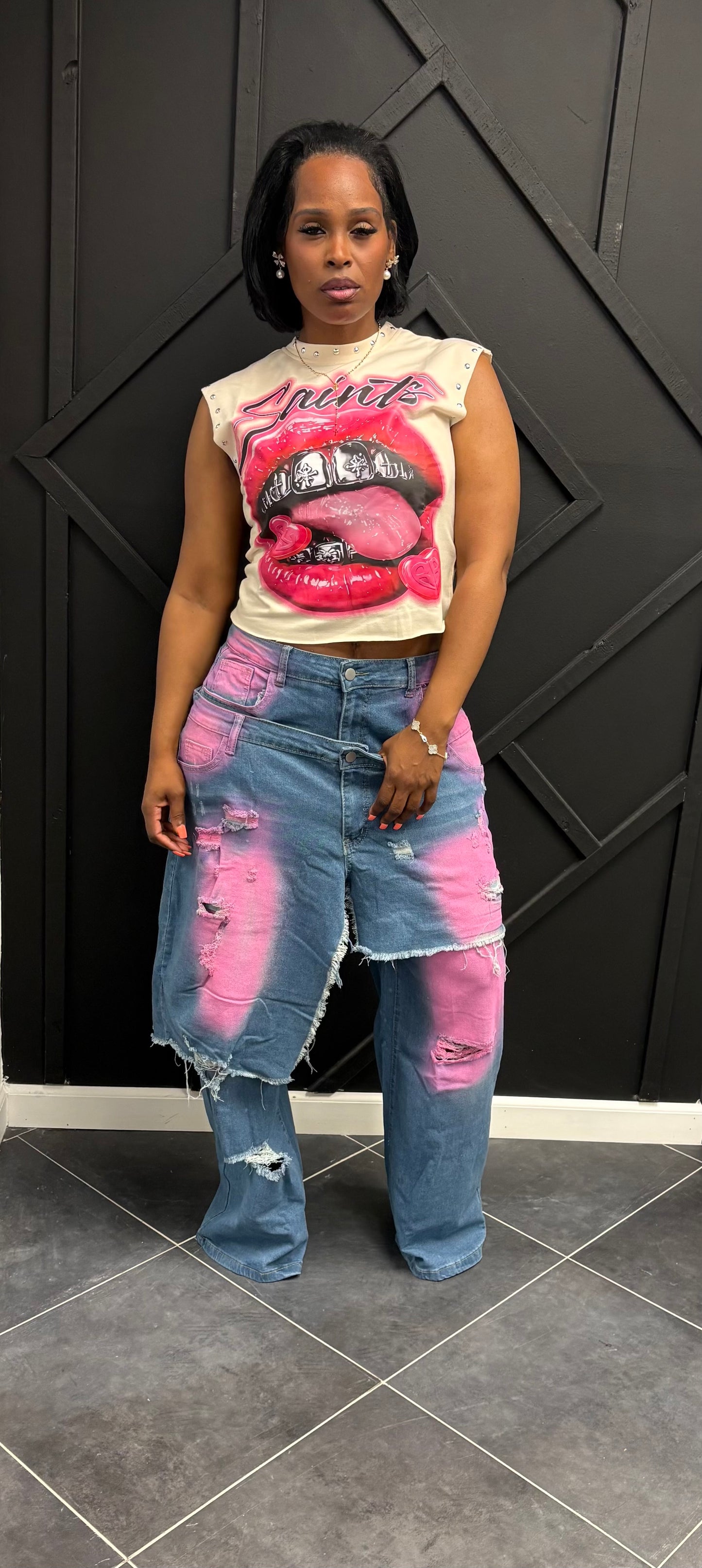 Painted Double Layer Jeans