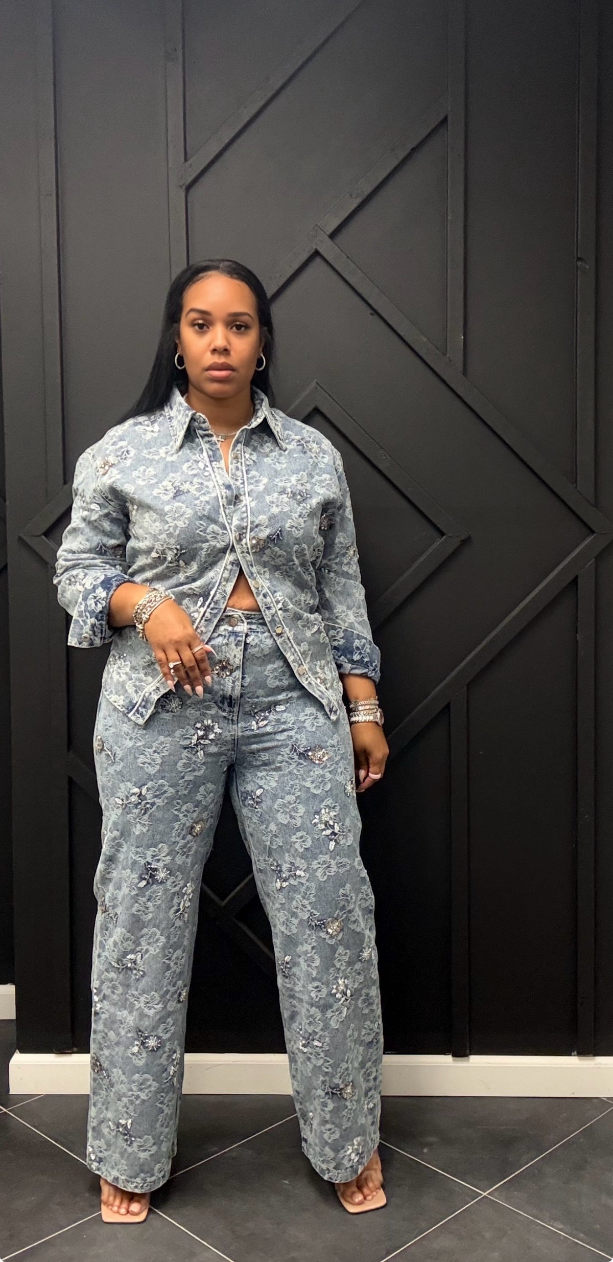 Rhinestone Denim Set