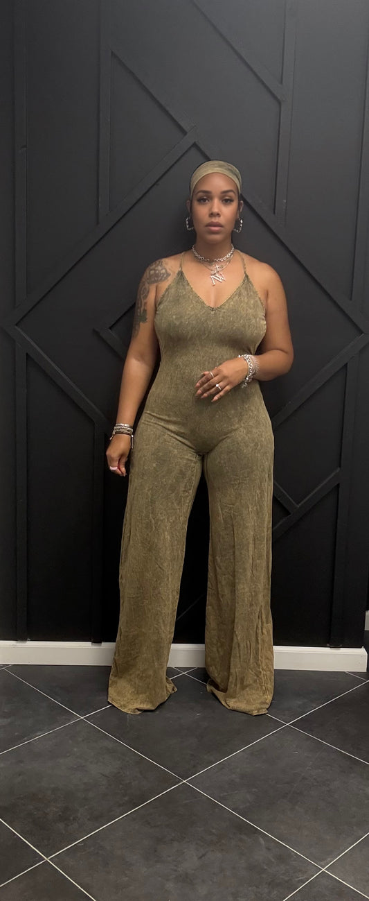Mineral Wash Cross Back Jumpsuit w/ Headband