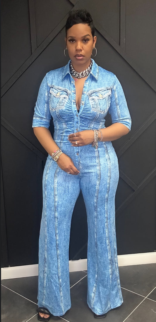 Denim Print Jumpsuit