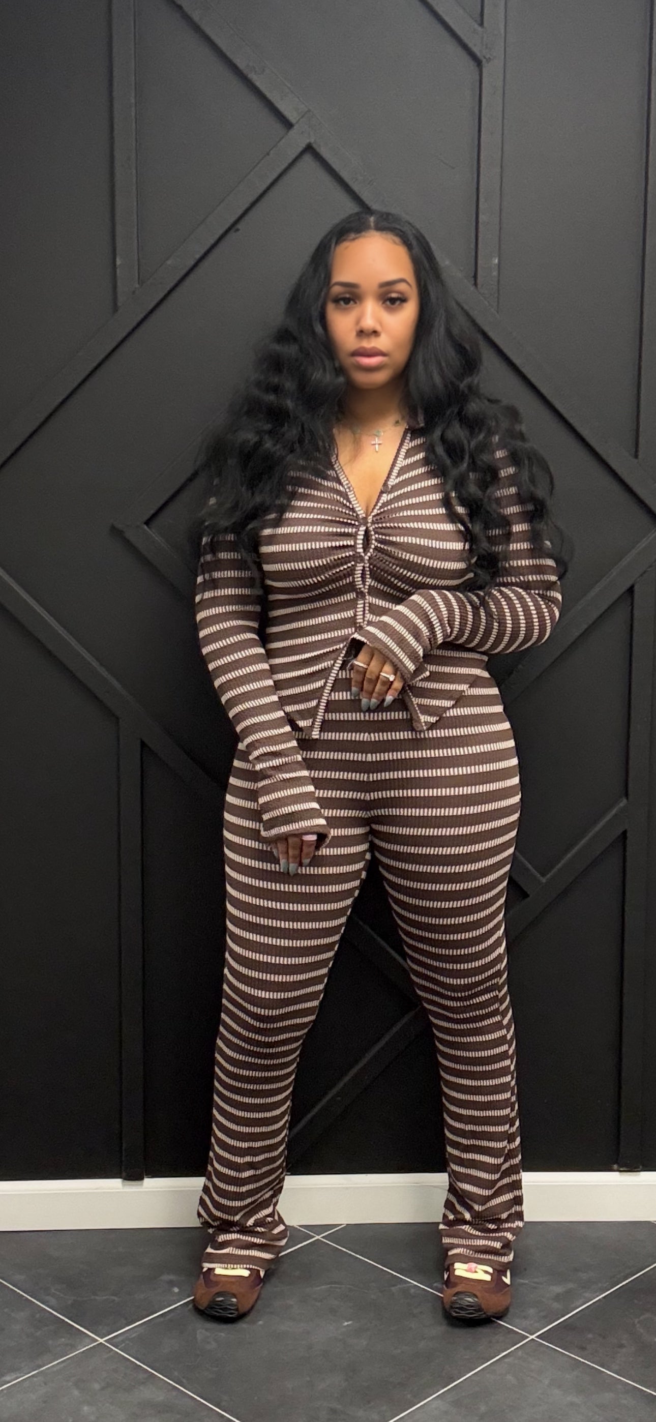 Stripe Pleated Button Down Set