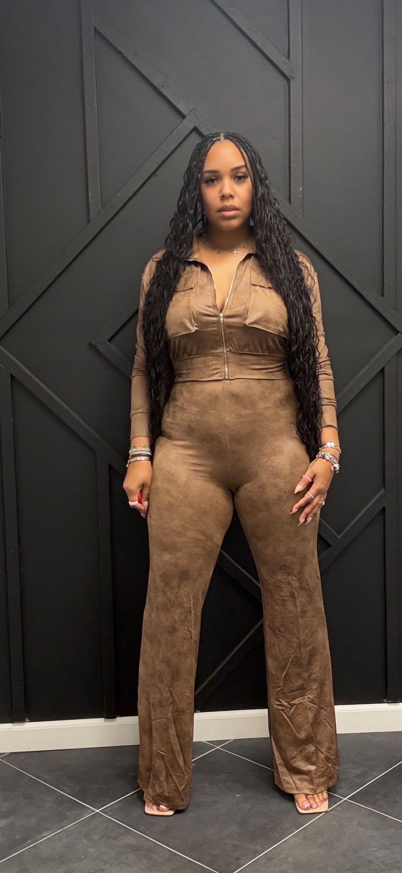 Distressed Leather Zip Set