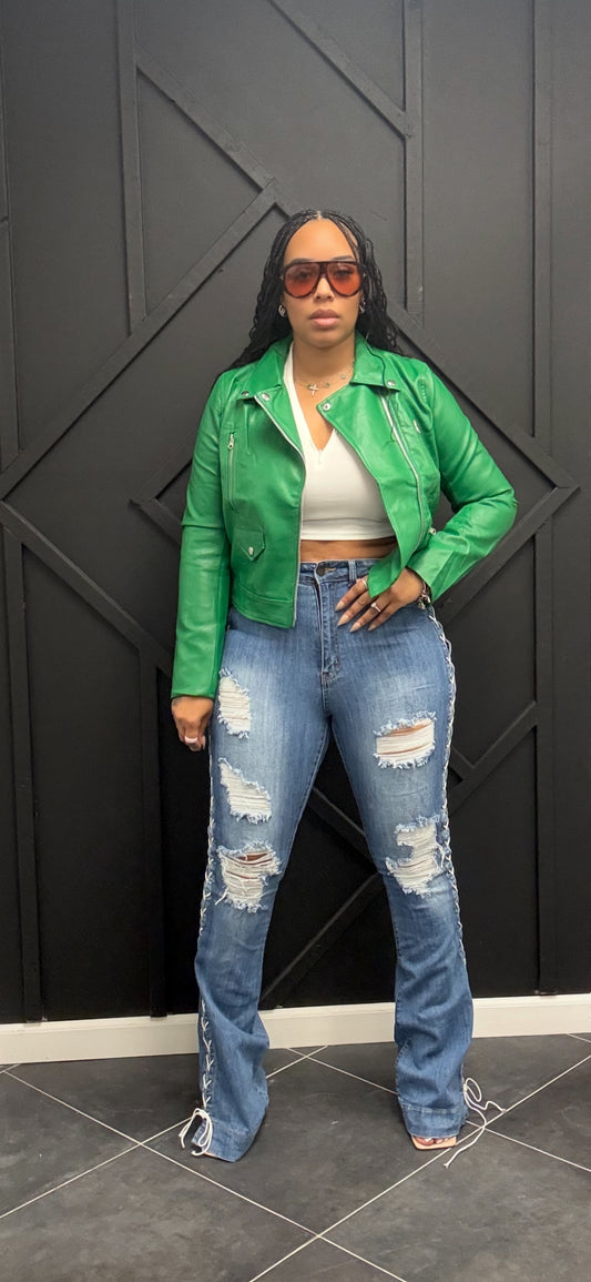 Kelly Green Faux Leather Moto Jacket