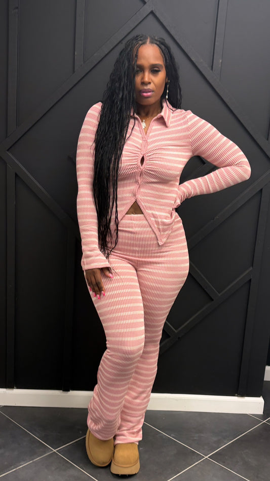 Mauve Stripe Pleated Set