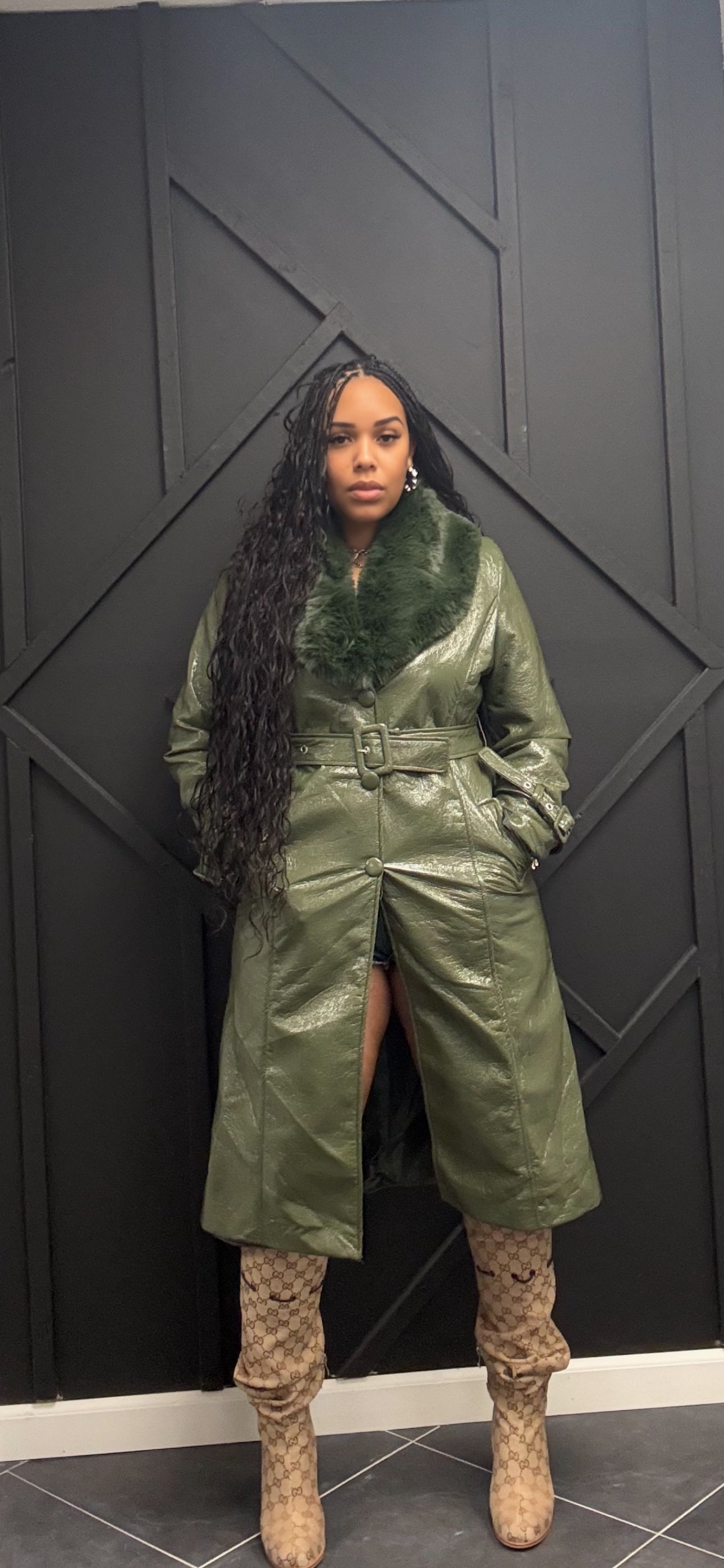 Olive Fur Trench