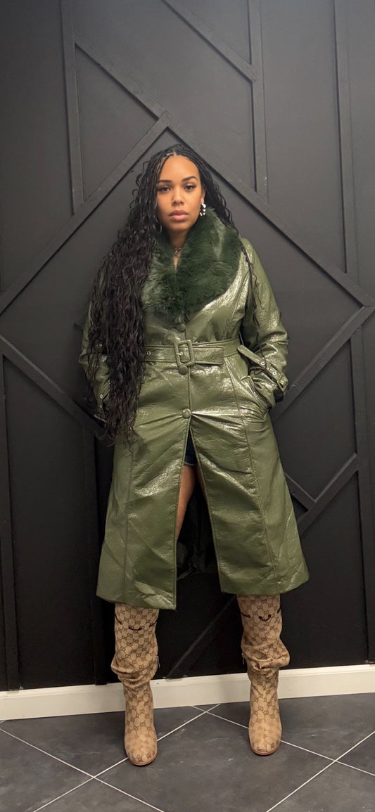 Olive Fur Trench