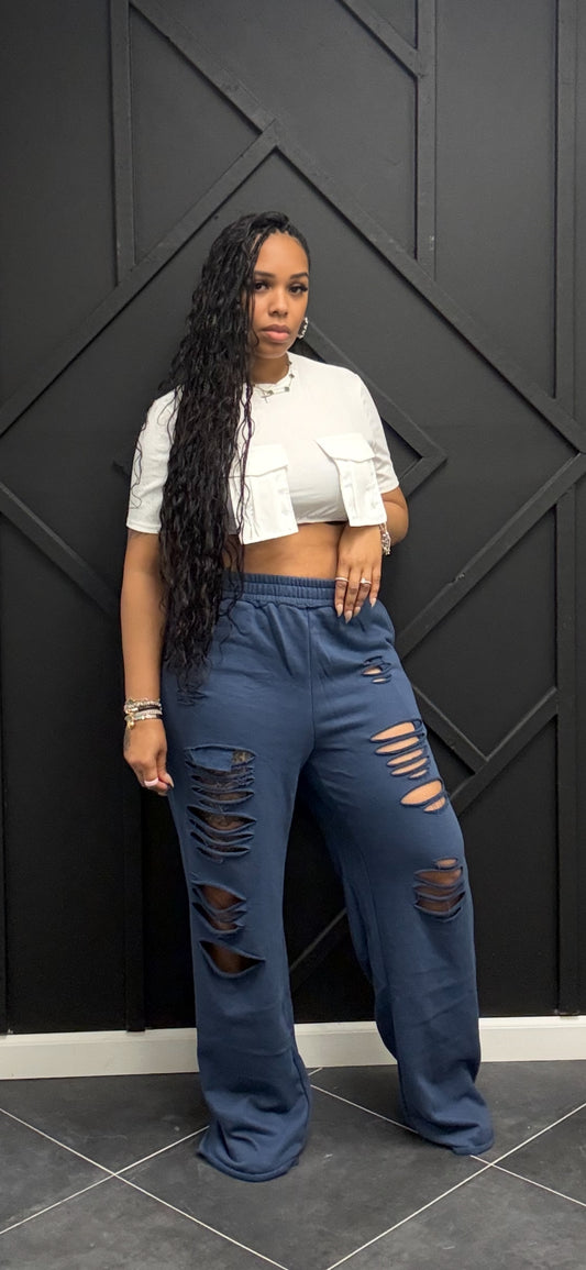 Distressed Wide Leg Joggers