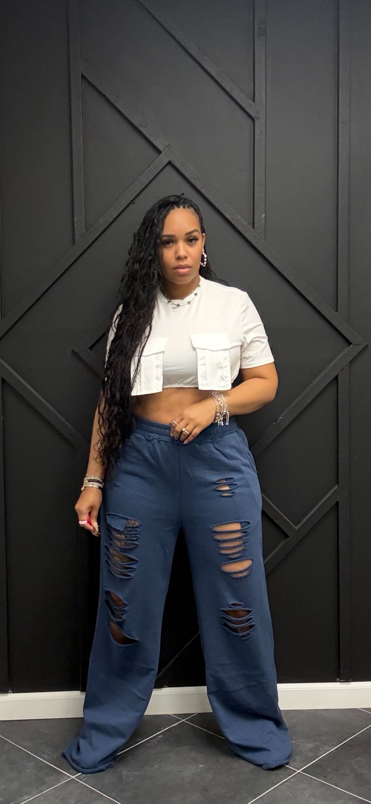 Distressed Wide Leg Joggers