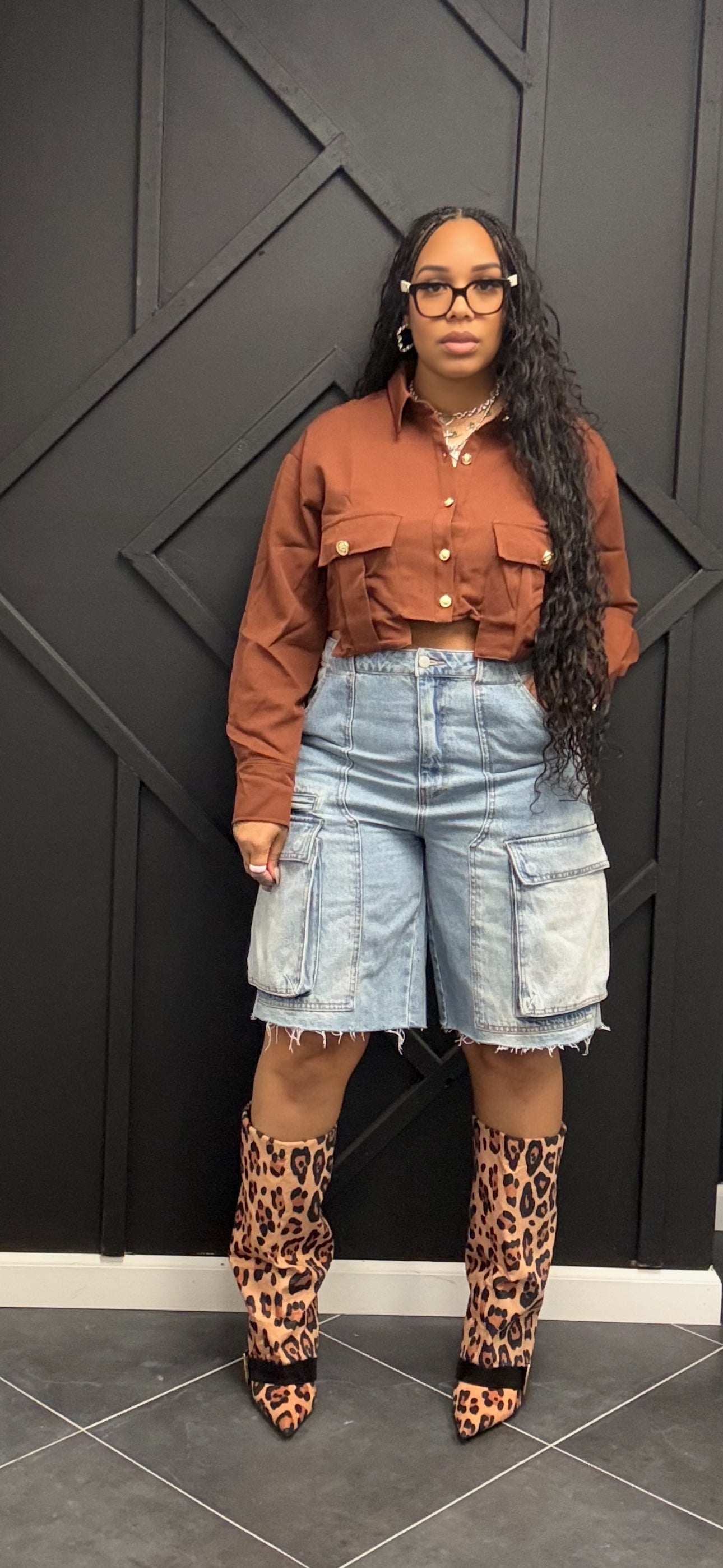 Oversized Pockets Button Top