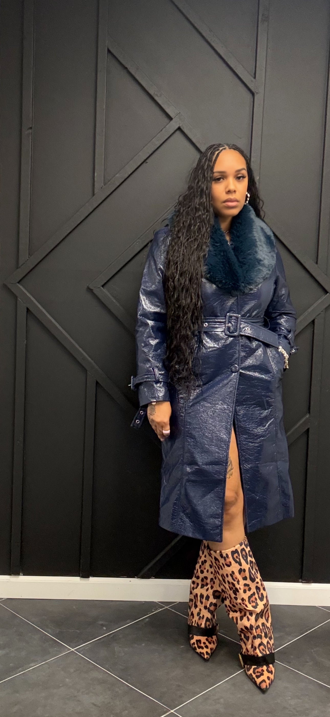 Navy Fur Trench