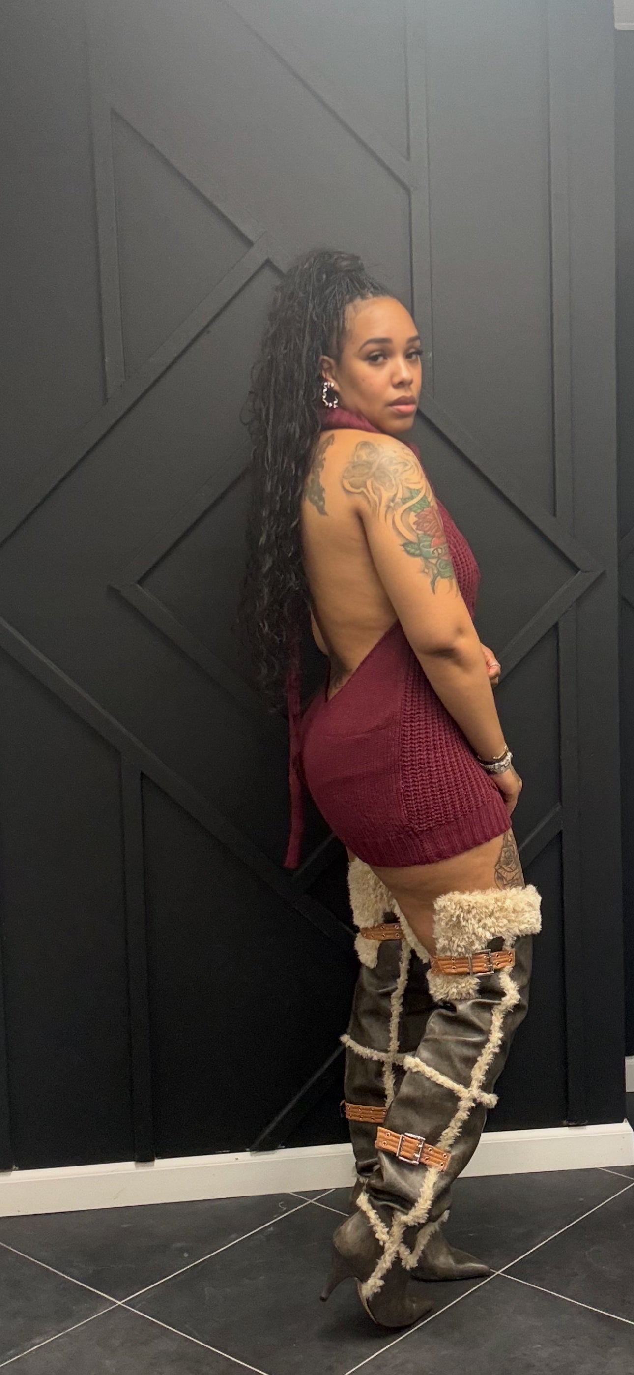 Knitted Open back Turtleneck Sweater