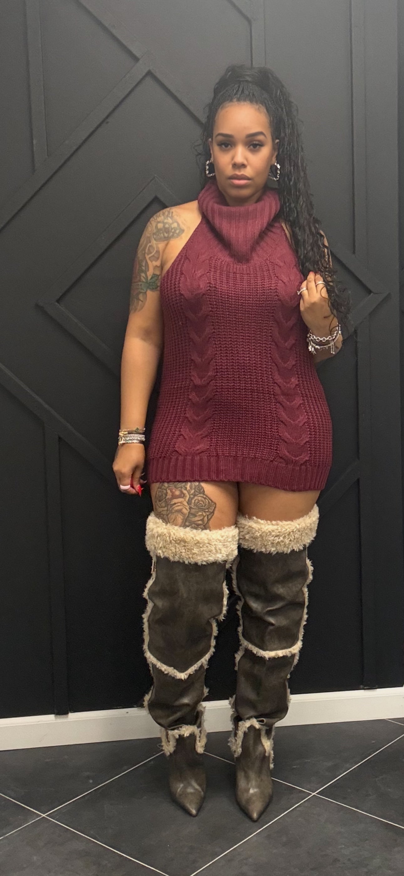 Knitted Open back Turtleneck Sweater