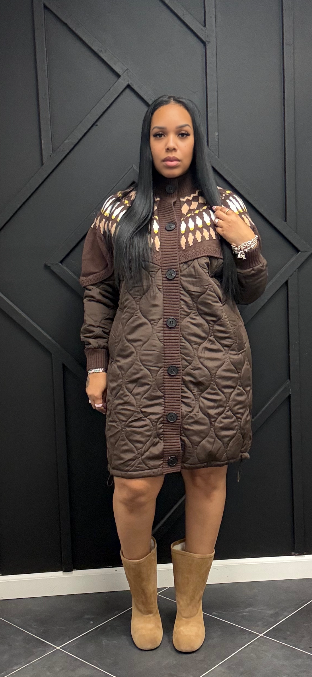 Fair Isle Knit Quilted Jacket