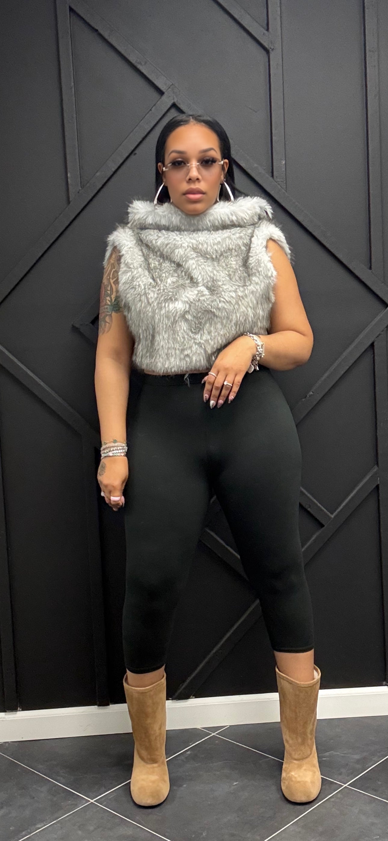 Mock Neck Zip Fur Vest
