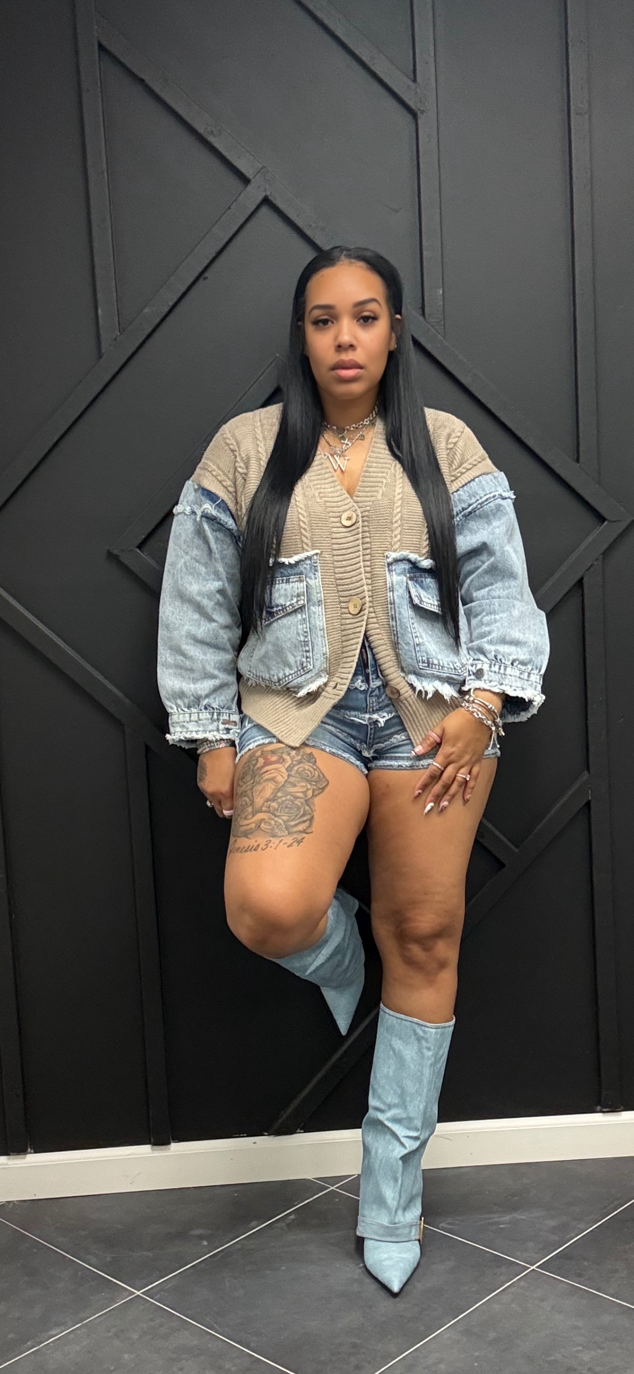 Denim Sleeve Cardigan