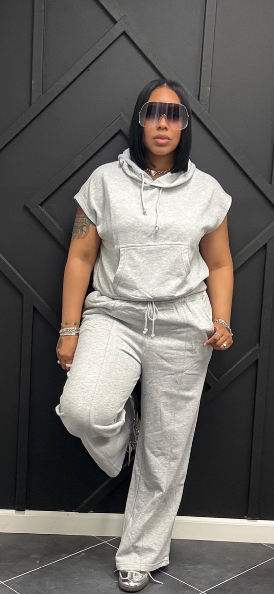 Gray Sleeveless Jogger Set