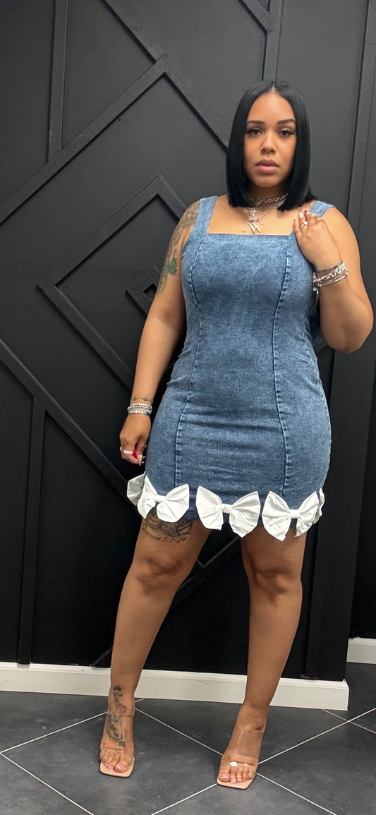 Denim Bow Trim Dress