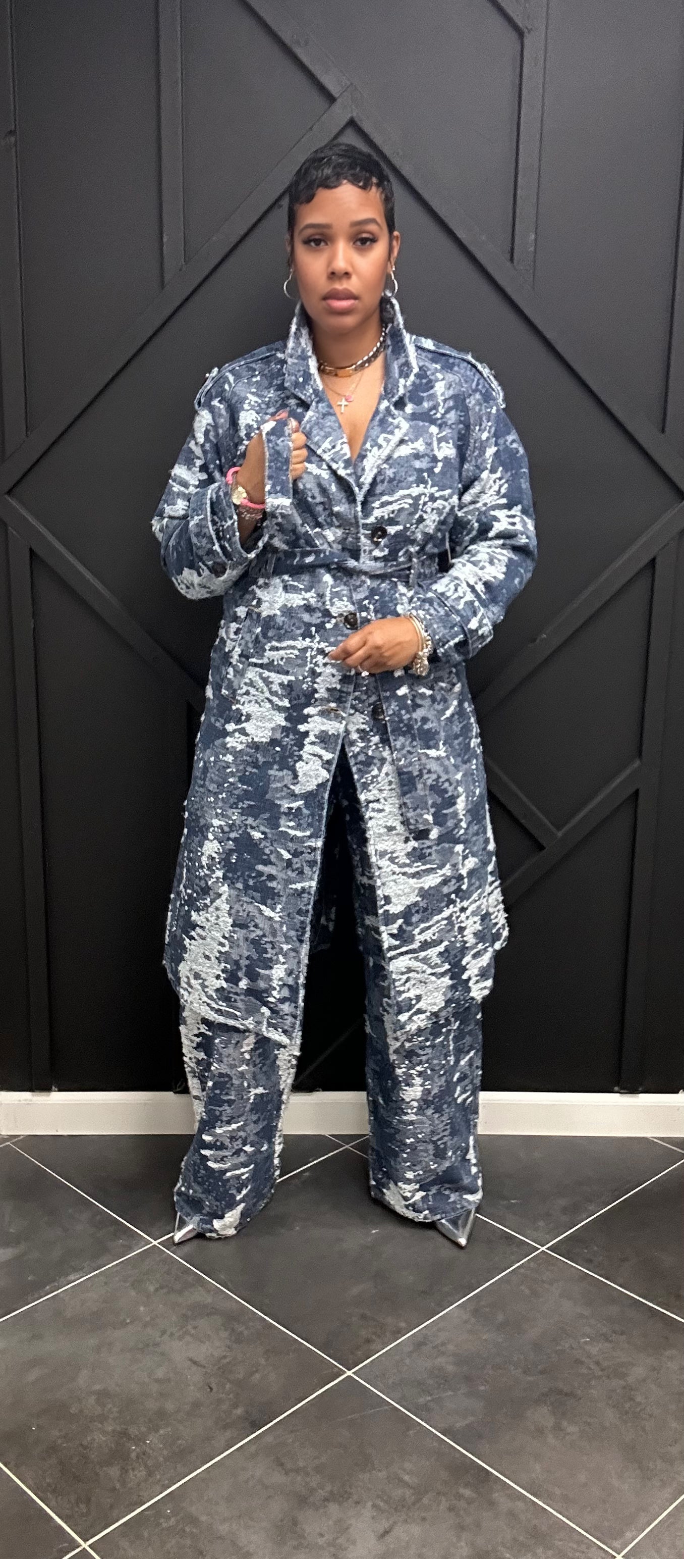 Denim Camo Trench