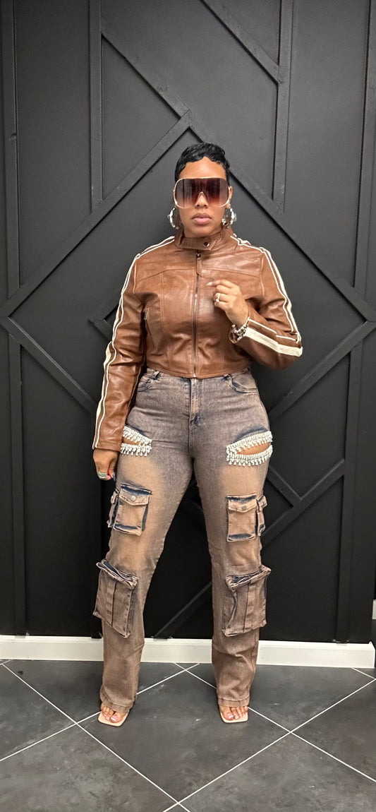 Brown Rhinestone Cargo